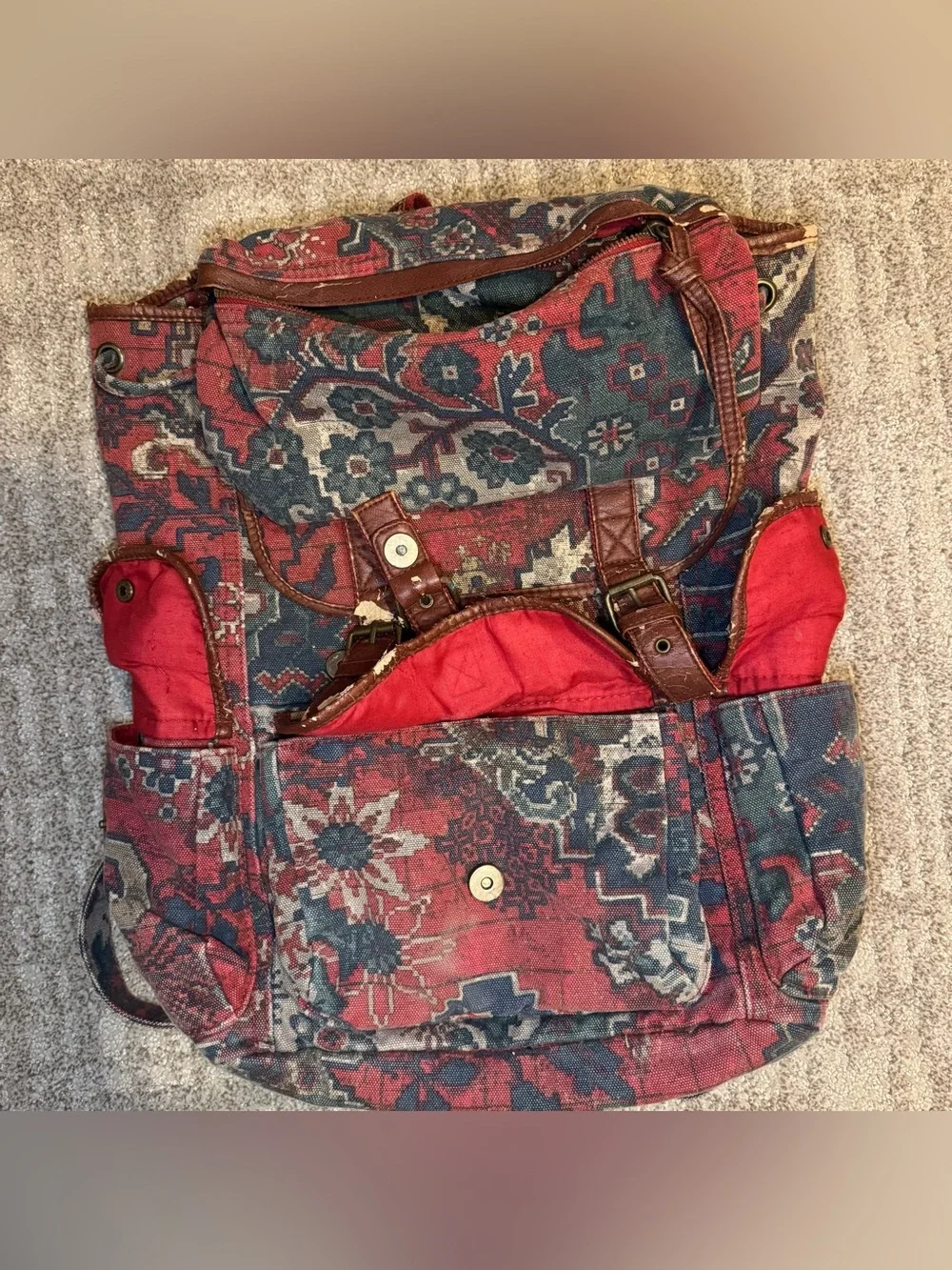 ECOTE Cloth Tapestry-Style Boho Backpack in Red